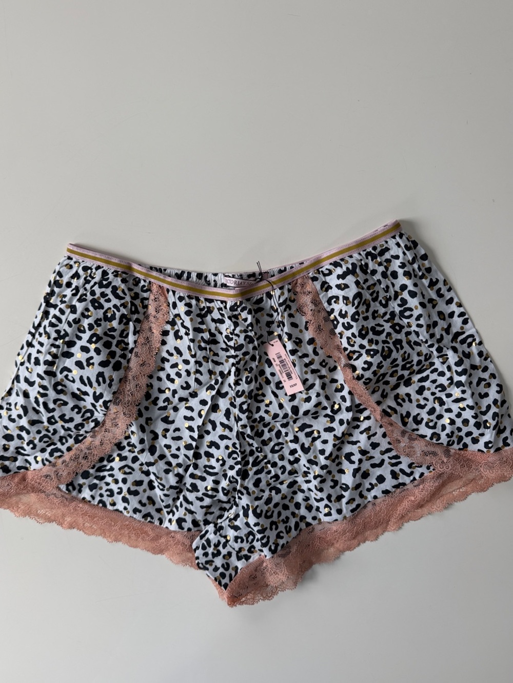 Victoria's Secret Leopard Print Lace-Trim Sleep Shorts in White, Black & Pink